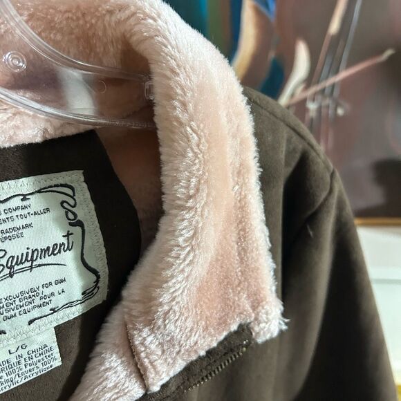 Vintage Bum Equipment Faux Suede Brown Jacket with Pink Faux Fur Accents Large - Picture 8 of 15
